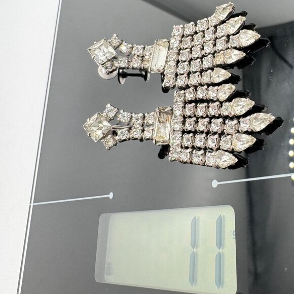 Eisenberg Chandelier Earrings Unsigned Rhinestone Cascading Screwback 2.5" Vtg - Picture 8 of 8